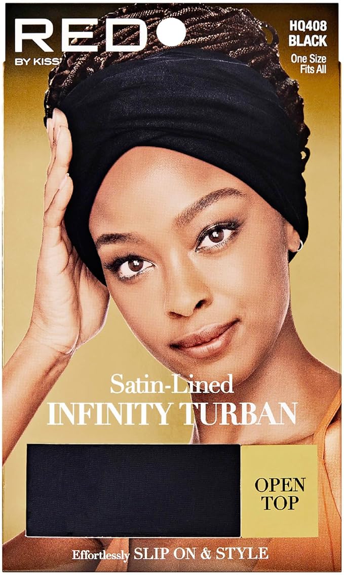 RED SATIN LINED INFINITY TURBAN CHARCOAL