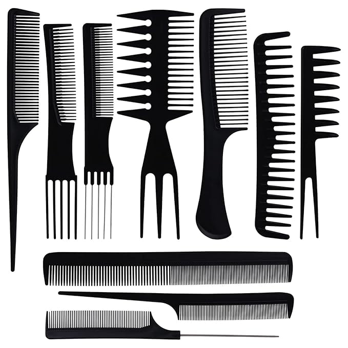 10 Pcs Professional Hair Comb Set for All Hair Types & Styles