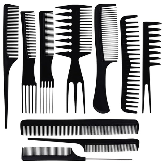 10 Pcs Professional Hair Comb Set for All Hair Types & Styles