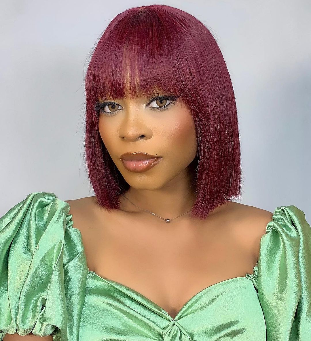 Bejulz 10in Reddish Purple layered Cut Yaki Straight Lace Bob Wig With Bangs