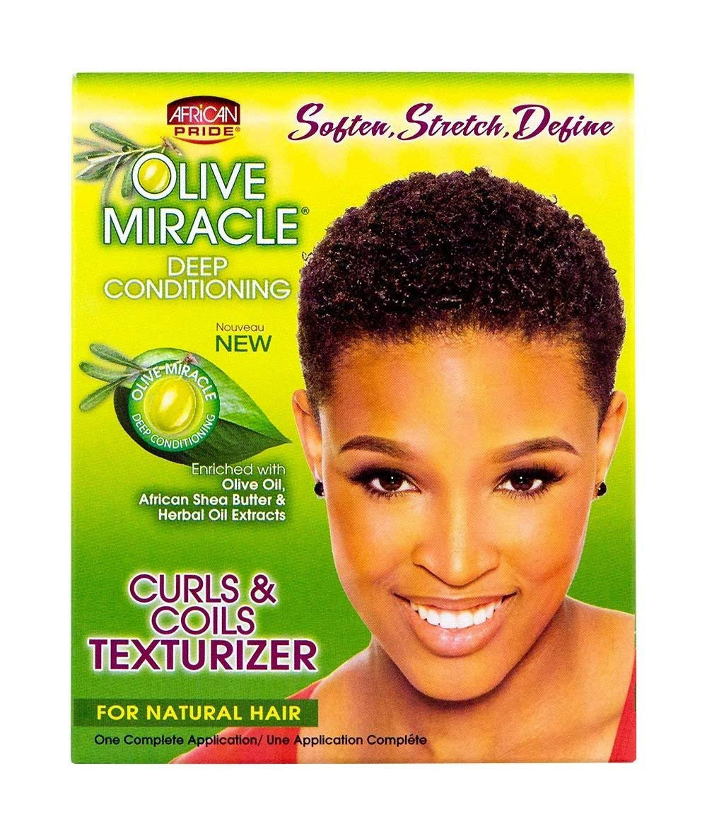 African Pride Olive Miracle No-Lye Curls & Coils Texturizer Kit
