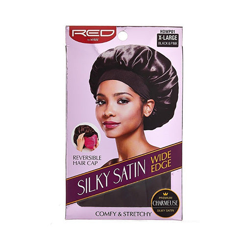 RED WIDE EDGE SILKY SATIN CAP LARGE