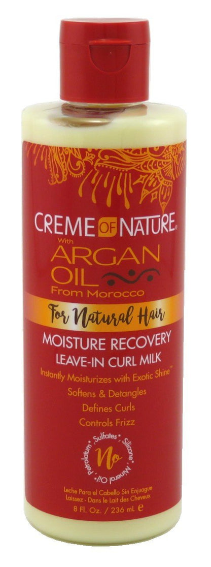 Creme of Nature, Argan Oil Moisture Recovery Leave In Curl Milk, Argan Oil of Morocco, Softens & Defines Curls, 8 Fl Oz