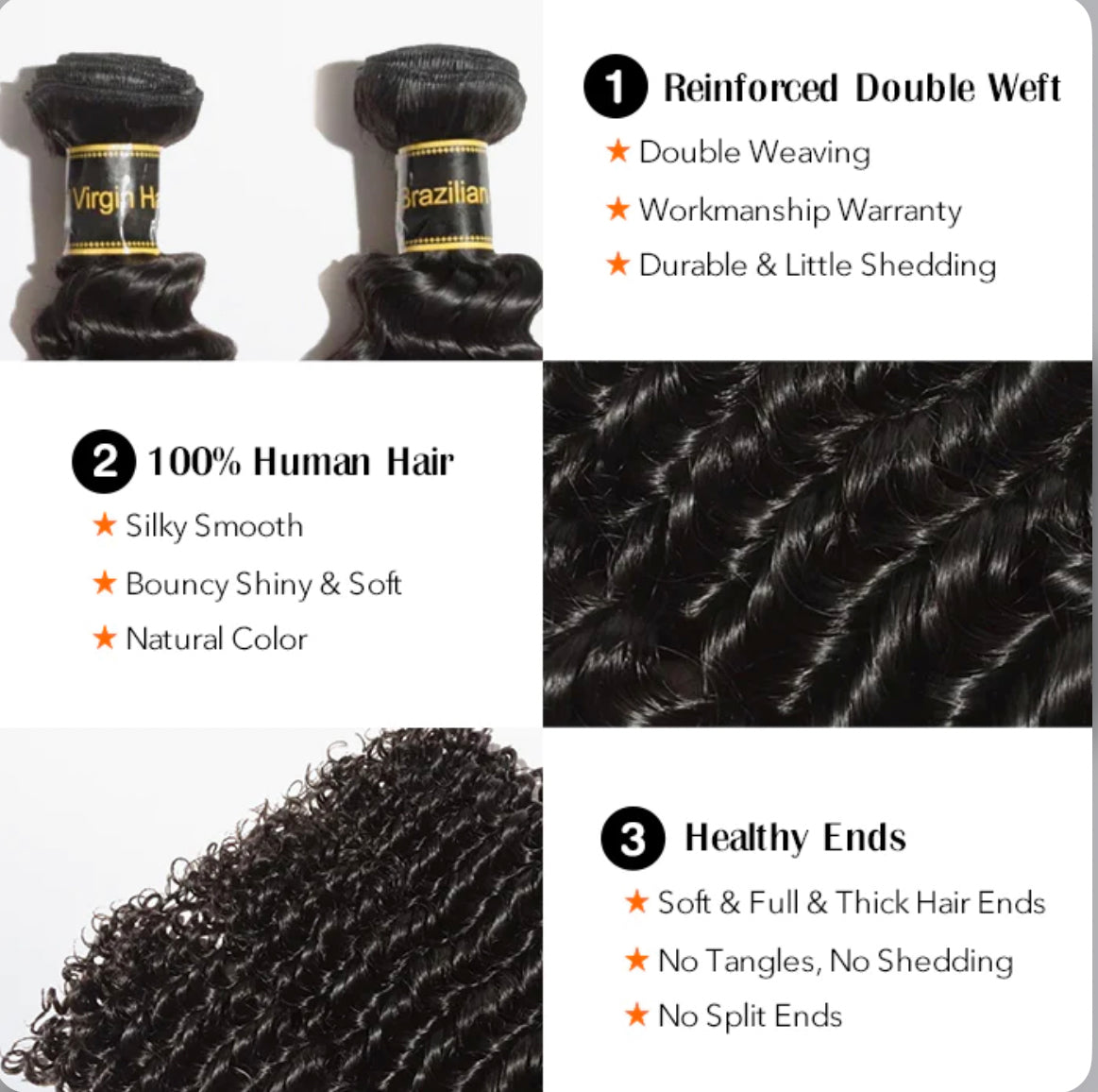 Bejulz 3 Bundle DEAL Deep Curly Virgin Brazilian Hair