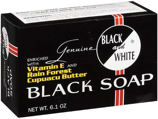 Black and White Black Soap Enriched With Vitamin E And Rain Forest Cupuacu Butter, 6.1 Oz