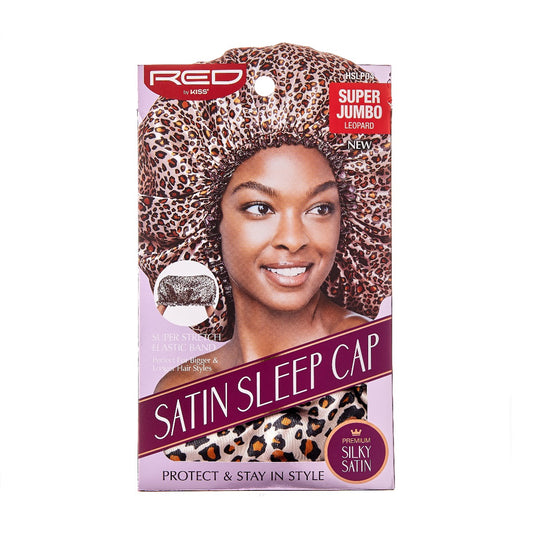RED SILKY SATIN SLEEP CAP SJ LEOPARD