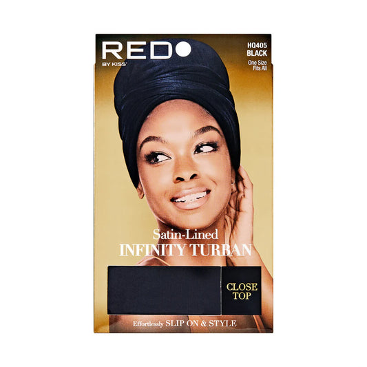 RED SATIN LINED INFINITY TURBAN BLACK