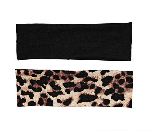 Headband 2pcs black & leopard